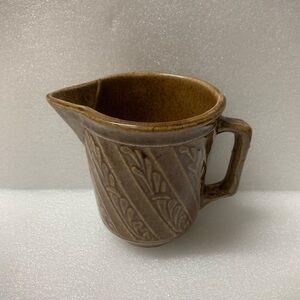 Vintage Brown Embossed Glazed USA Ceramic Cream Pitcher with Handle